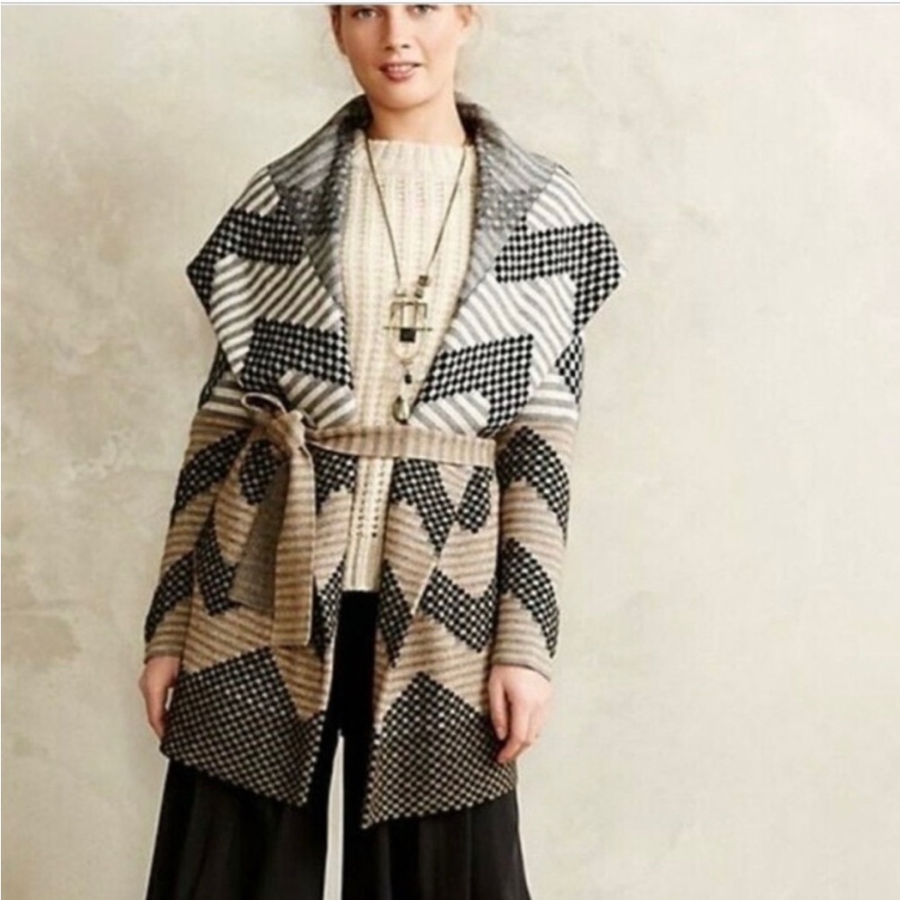 Anthropologie | Field Flower Striped Chevron Sweater Coat